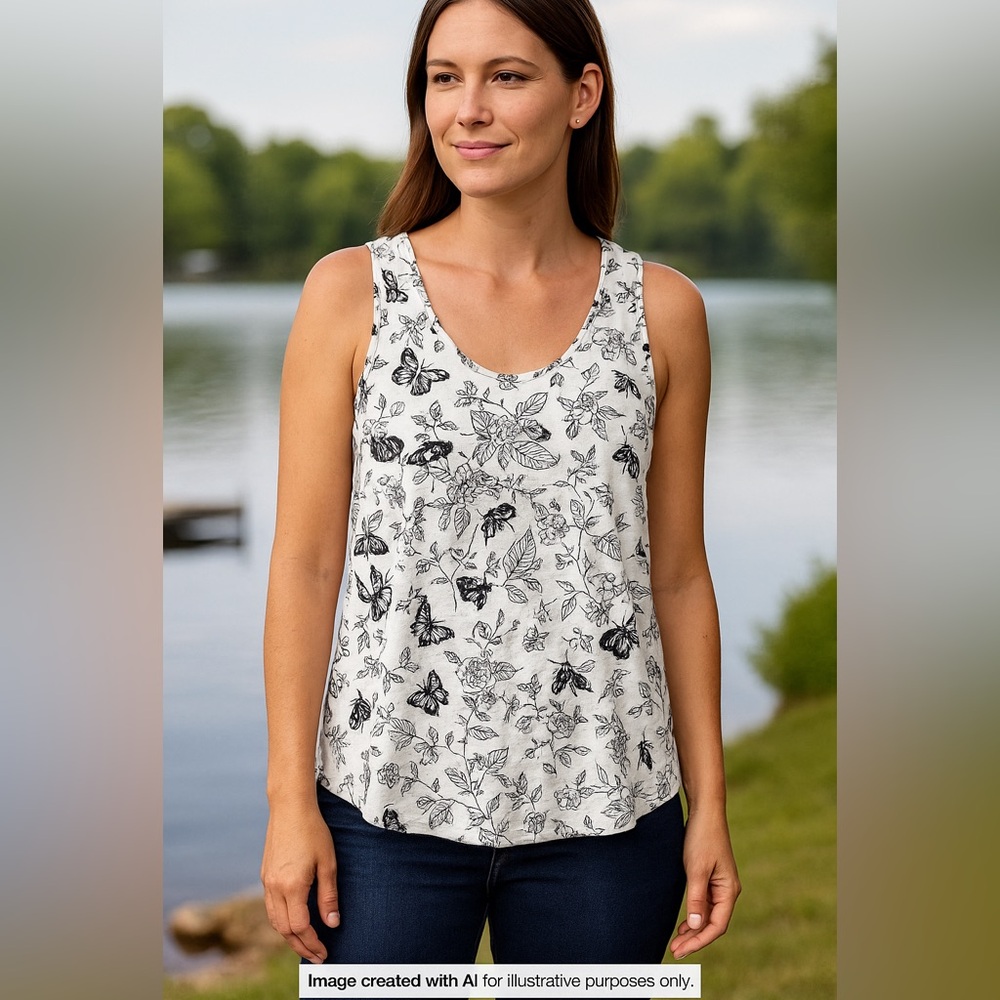 La Vie En Rose Black and White Floral Tank Top